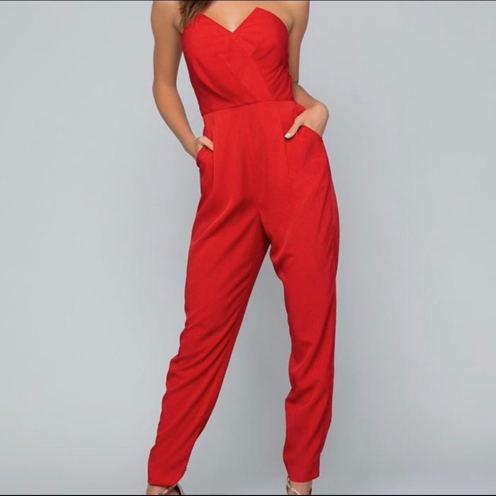 Bebe Red Natalie Strapless Jumpsuit